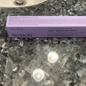 Customer photo of the NAD+ Booster Shot box on a bathroom counter